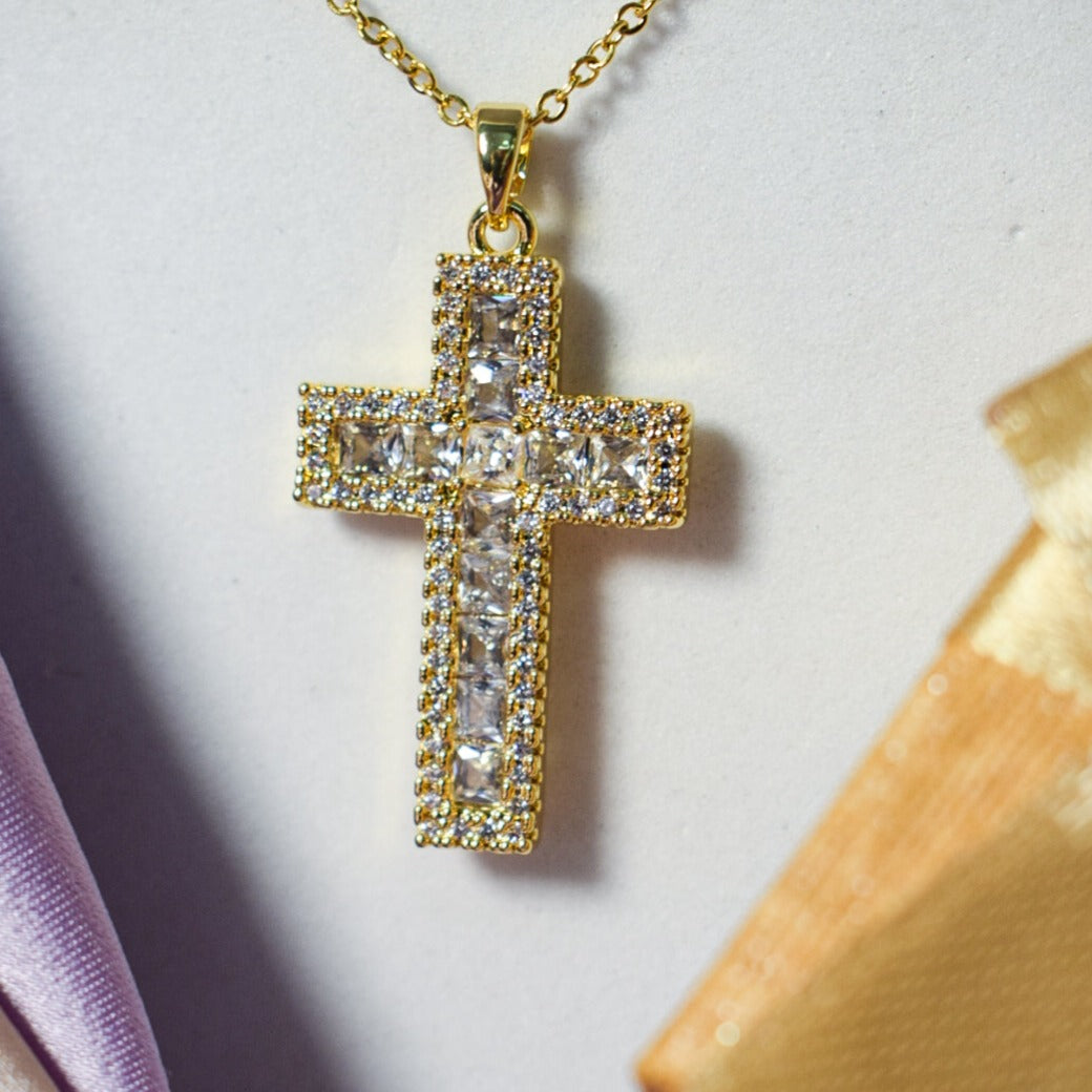 Diamond Filled Big Golden Cross - Salty Accessories
