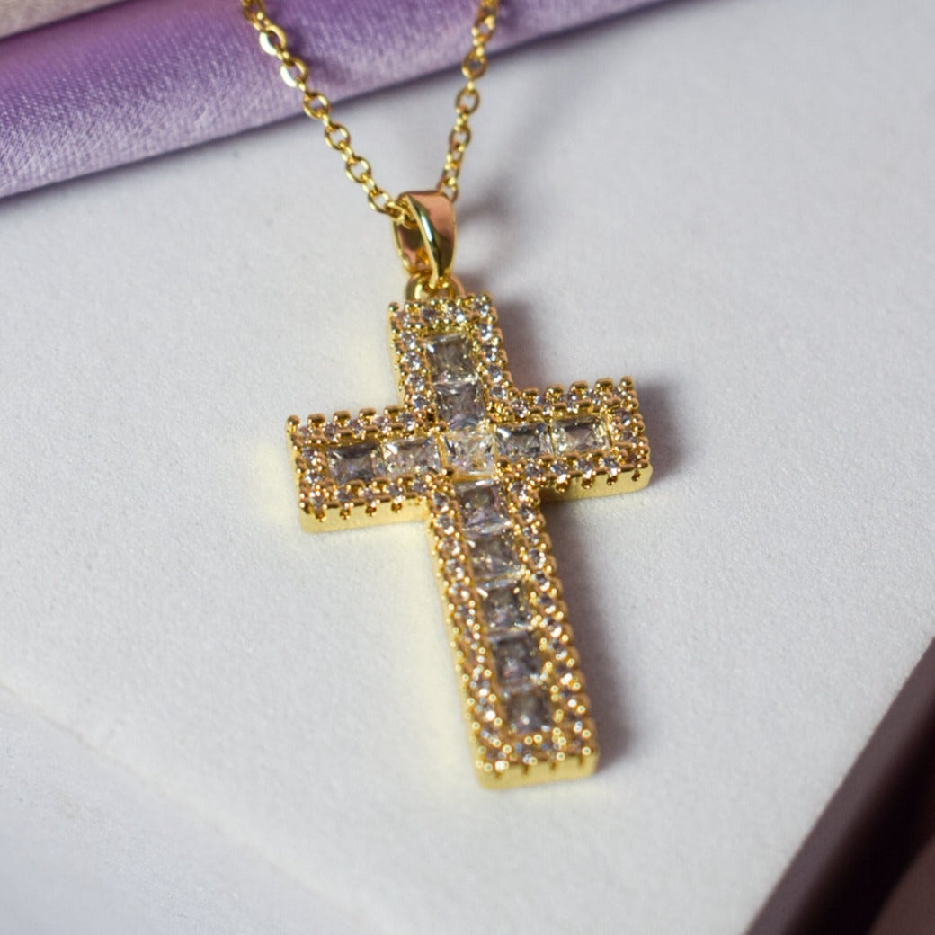 Diamond Filled Big Golden Cross - Salty Accessories