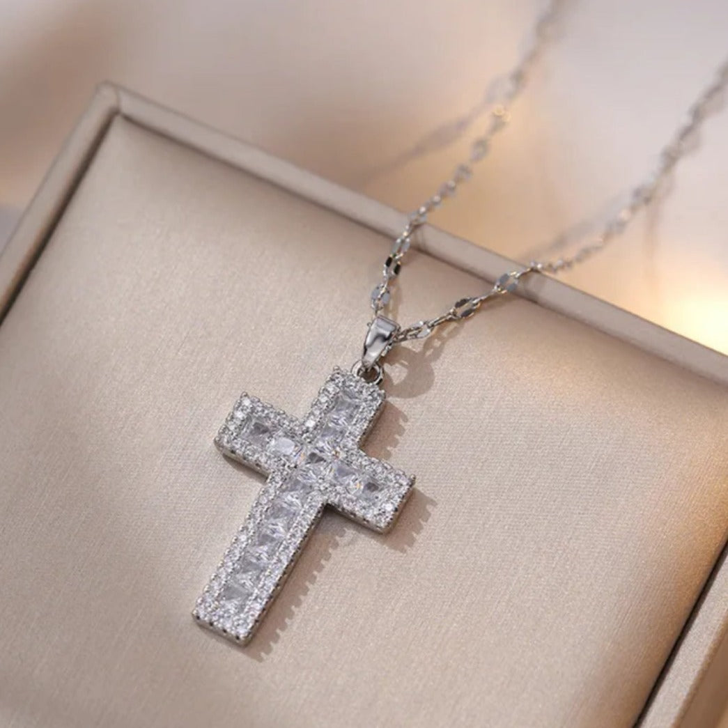 Diamond Filled Big silver Cross | Salty – Salty Accessories