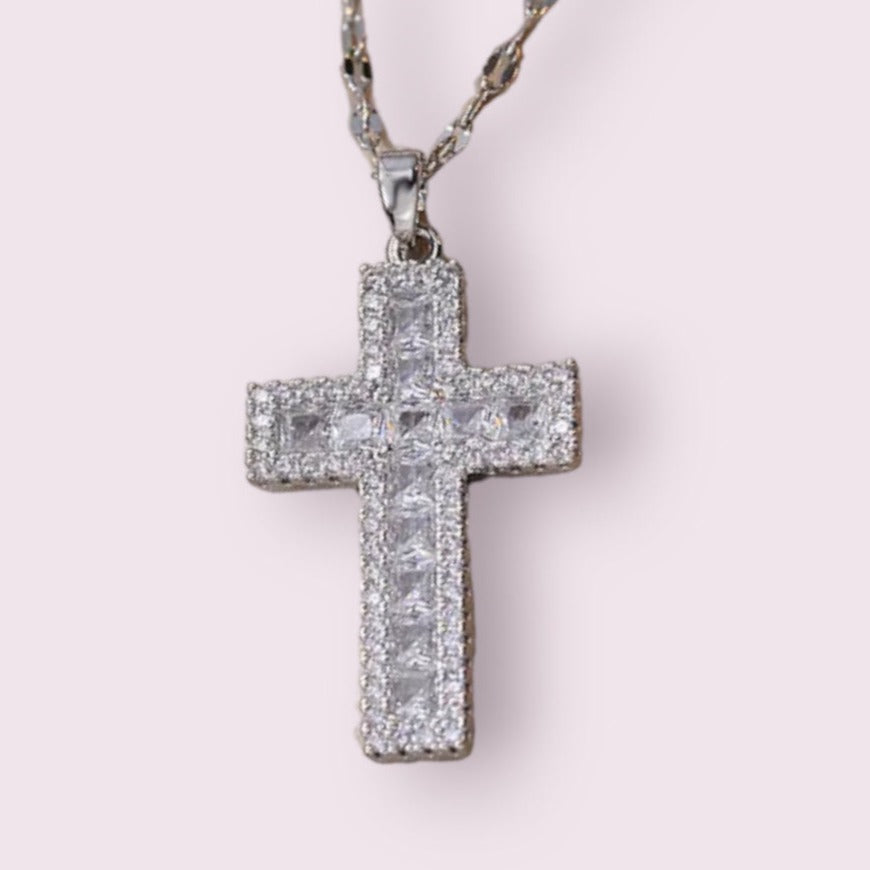 Diamond Filled Big silver Cross Salty