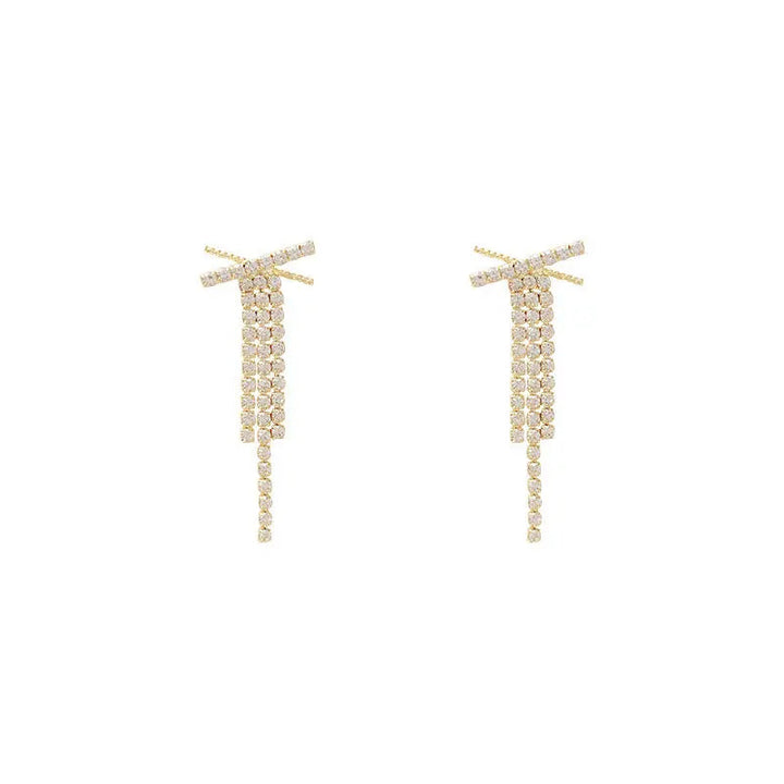 Diamond X Long Tassel Studded Drop Earrings - Salty Accessories