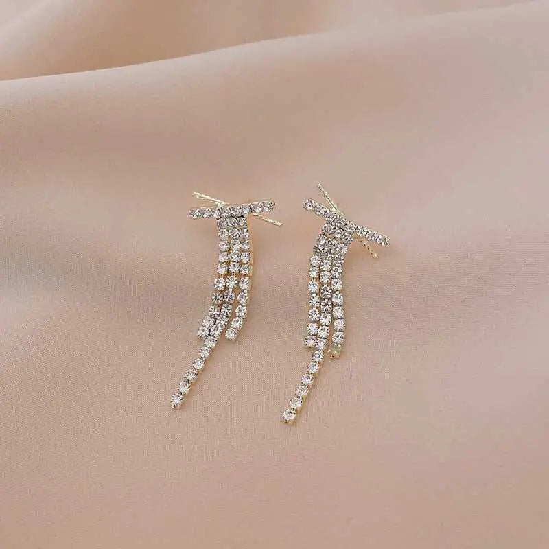 Diamond X Long Tassel Studded Drop Earrings - Salty Accessories