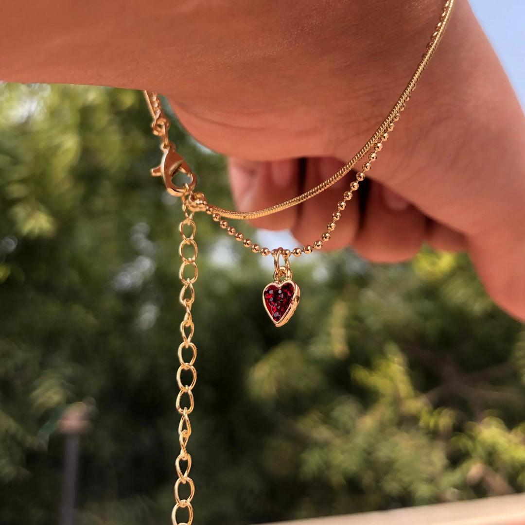 Double Chain Love Bracelet - Red - Salty Accessories