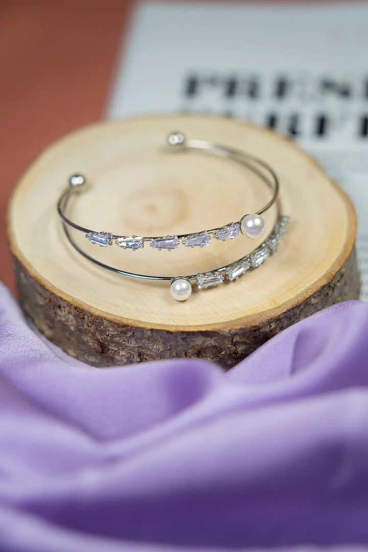 Double Layer Crystal Bracelet- Silver - Salty Accessories