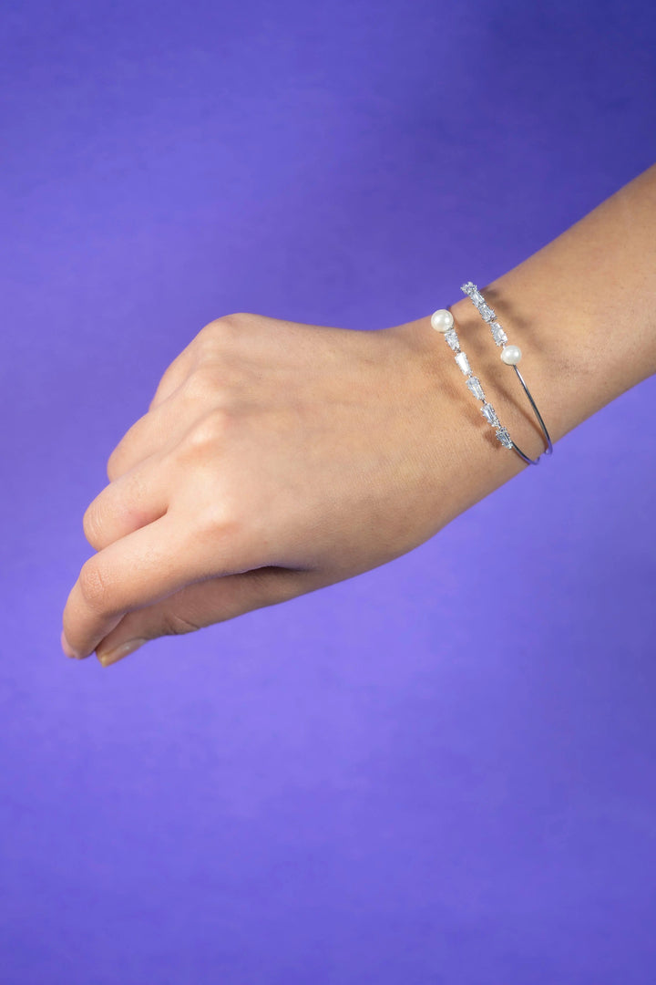 Double Layer Crystal Bracelet- Silver - Salty Accessories