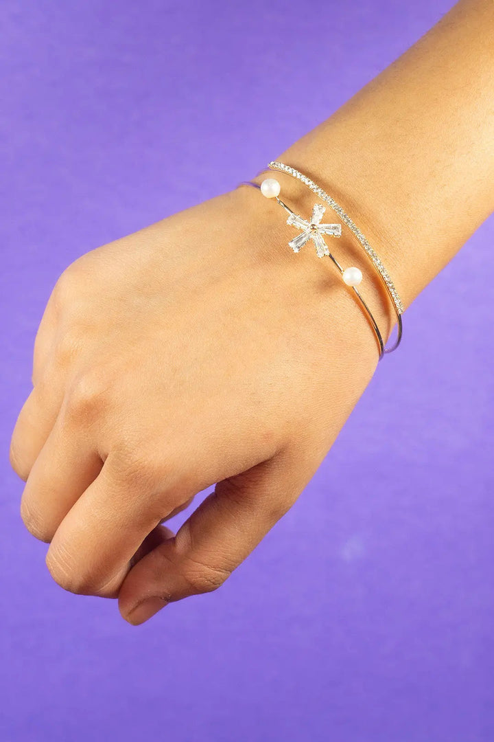 Double Layer Floral Crystal Bracelet- Gold - Salty Accessories