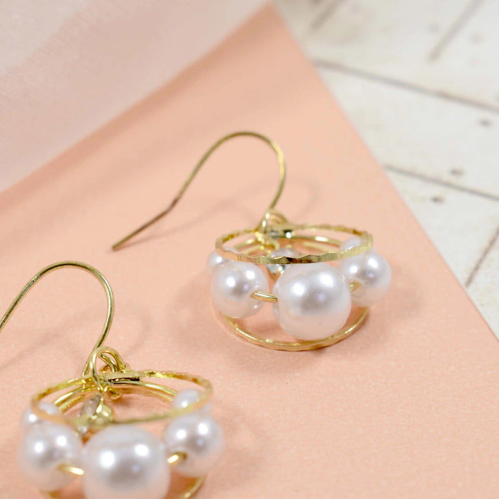 Double ring pearl small hoop earrings - Salty Accessories