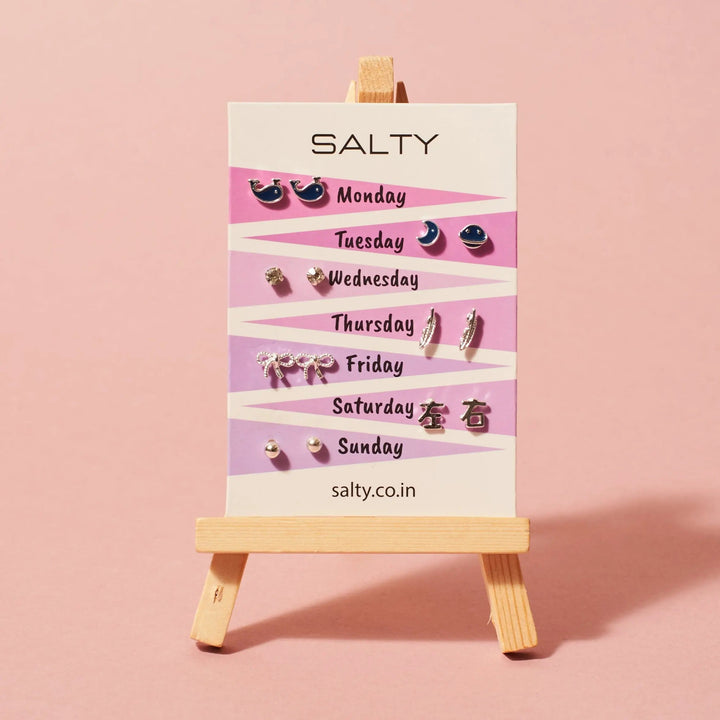 "Dream" Weekly 7 Stud Earrings Set | Salty