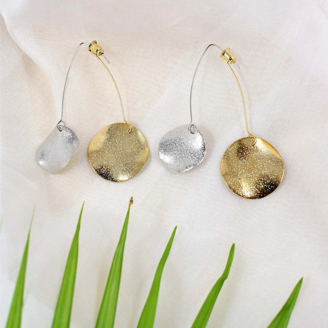 Dual Toned Metal Sheen 2-in-1 Drop Earrings - Salty Accessories