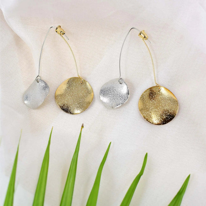 Dual Toned Metal Sheen 2-in-1 Drop Earrings - Salty Accessories