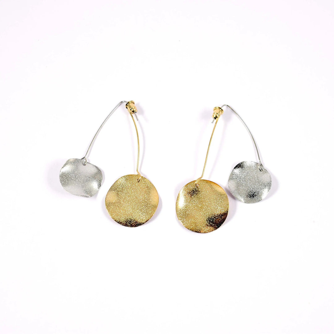 Dual Toned Metal Sheen 2-in-1 Drop Earrings - Salty Accessories
