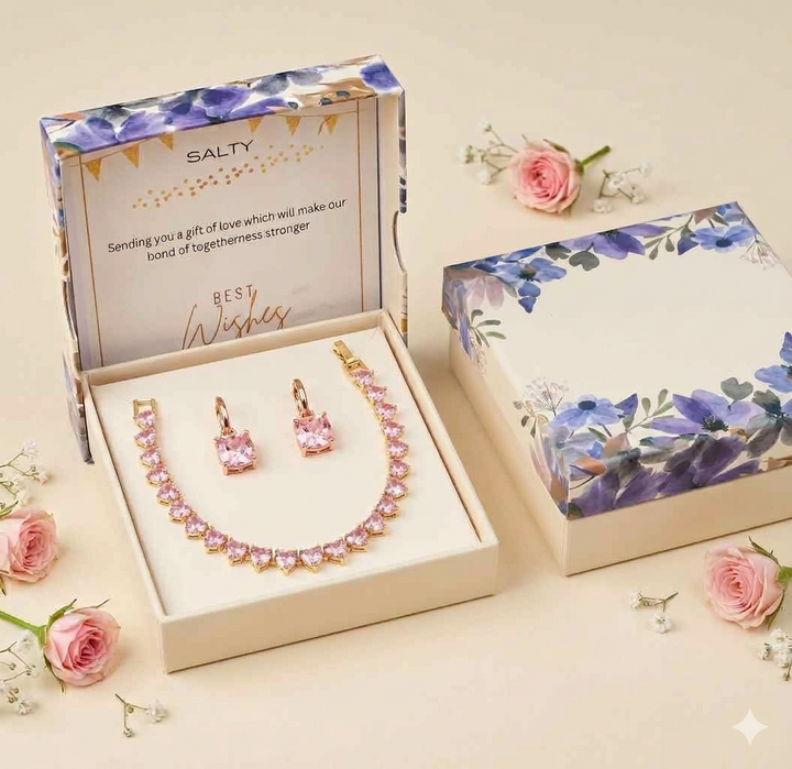Pink Cushion Earring &amp; Tennis Bracelet Set