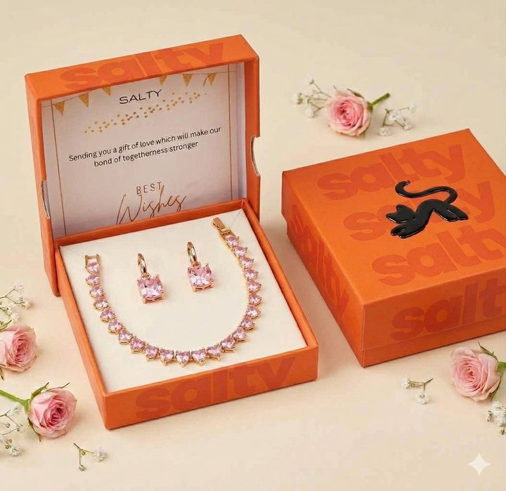 Pink Cushion Earring &amp; Tennis Bracelet Set