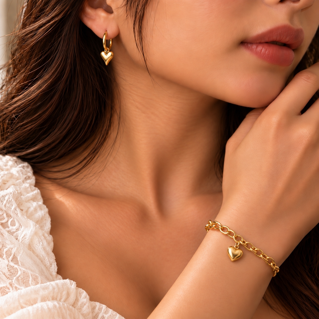 Peach Zone Earrings And Bracelet Set