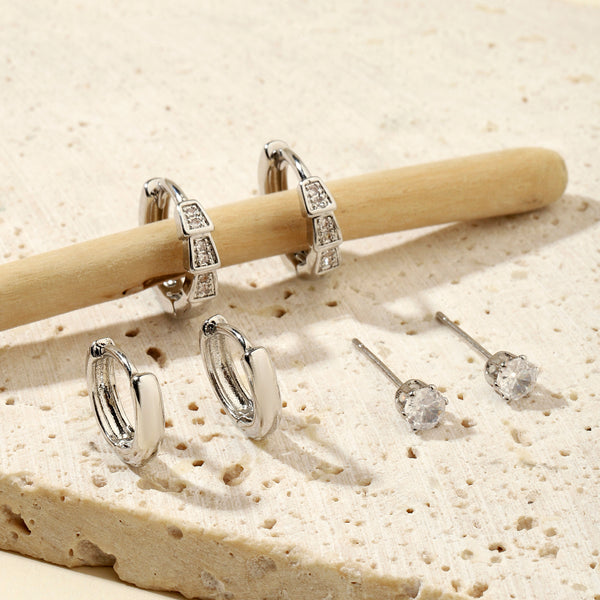 Set of 3 Classic Silver Earrings