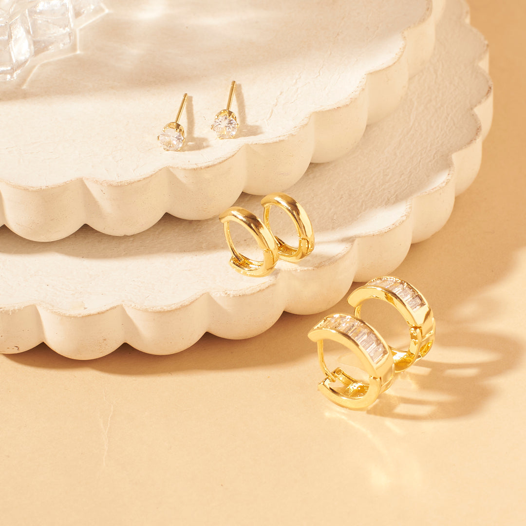 Set of 3 Gold Diva Earrings