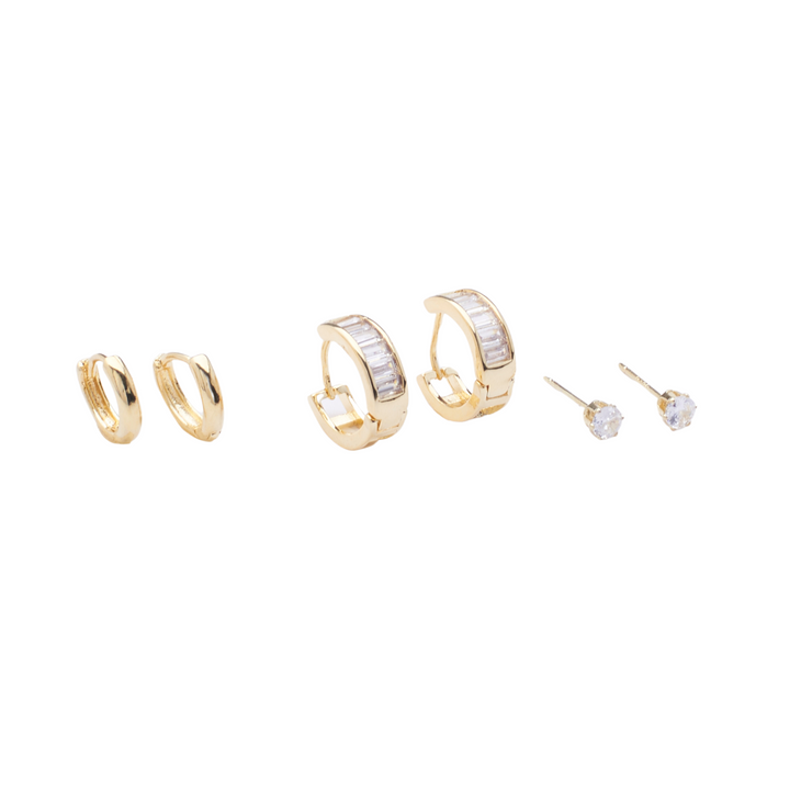 Set of 3 Gold Diva Earrings
