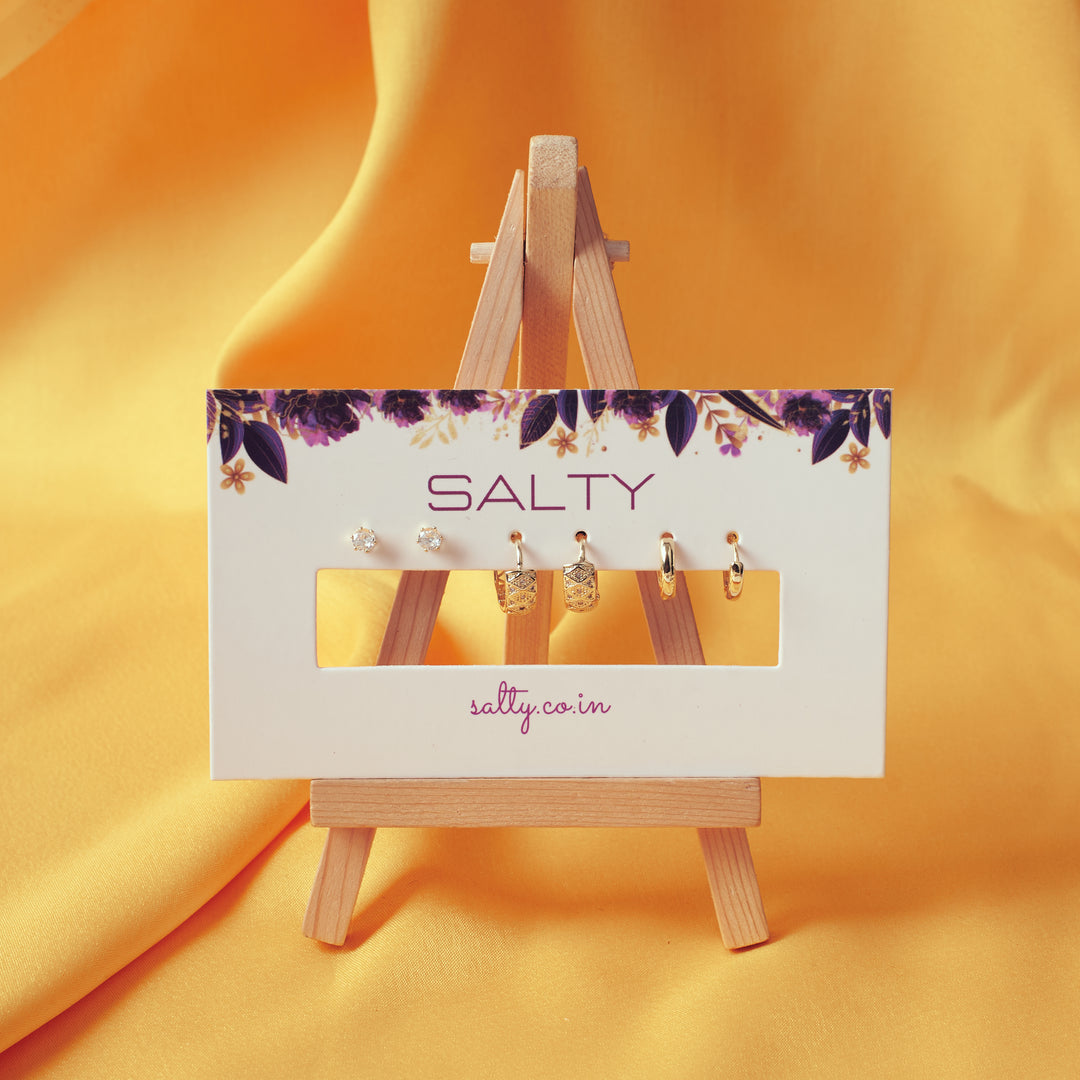 Set of 3 Bold Gold Earrings
