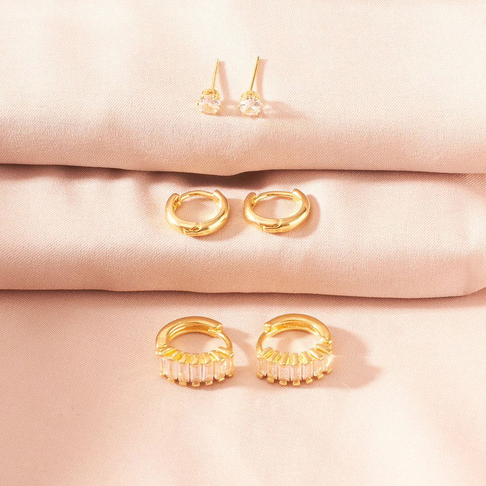 Set of 3 Golden Love Earrings - Salty Accessories