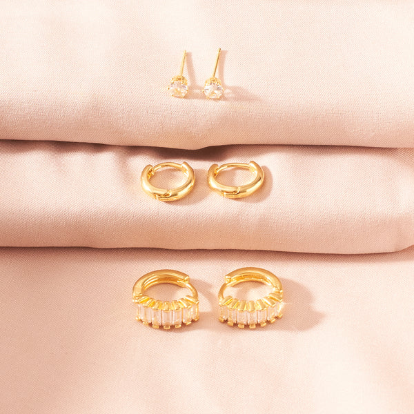 Set of 3 Golden Love Earrings