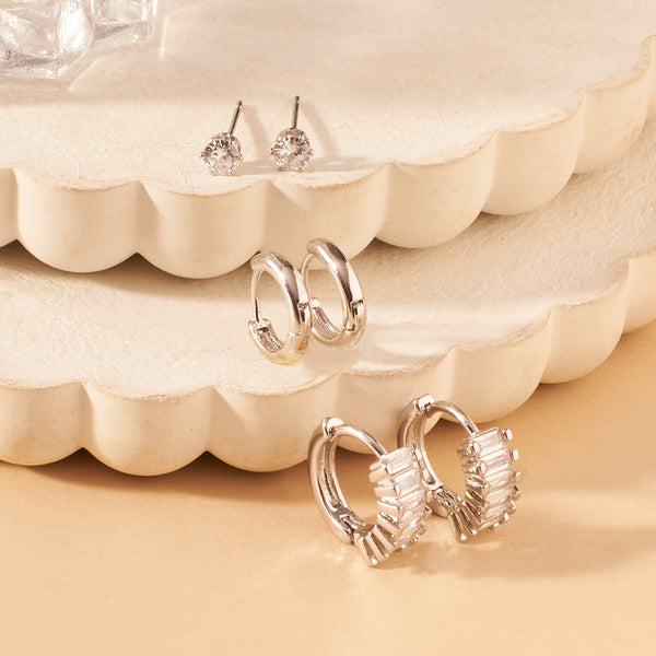 Set of 3 Silver Love Earrings