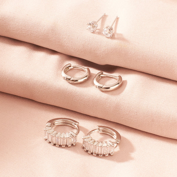 Set of 3 Silver Love Earrings