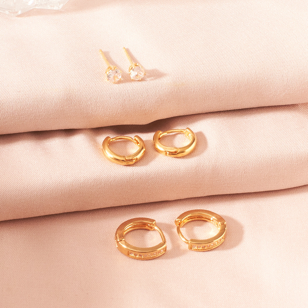 Set of 3 Minimal Golden Hoop Earrings