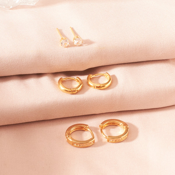 Set of 3 Minimal Golden Hoop Earrings