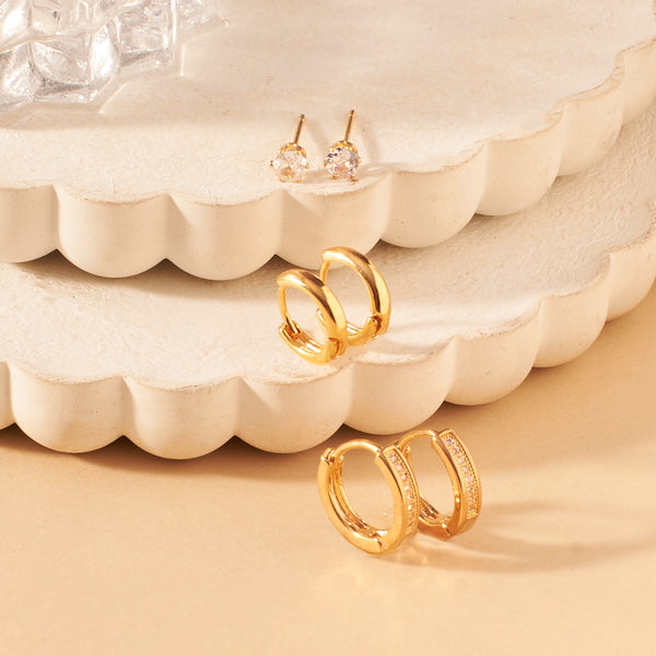 Set of 3 Minimal Golden Hoop Earrings