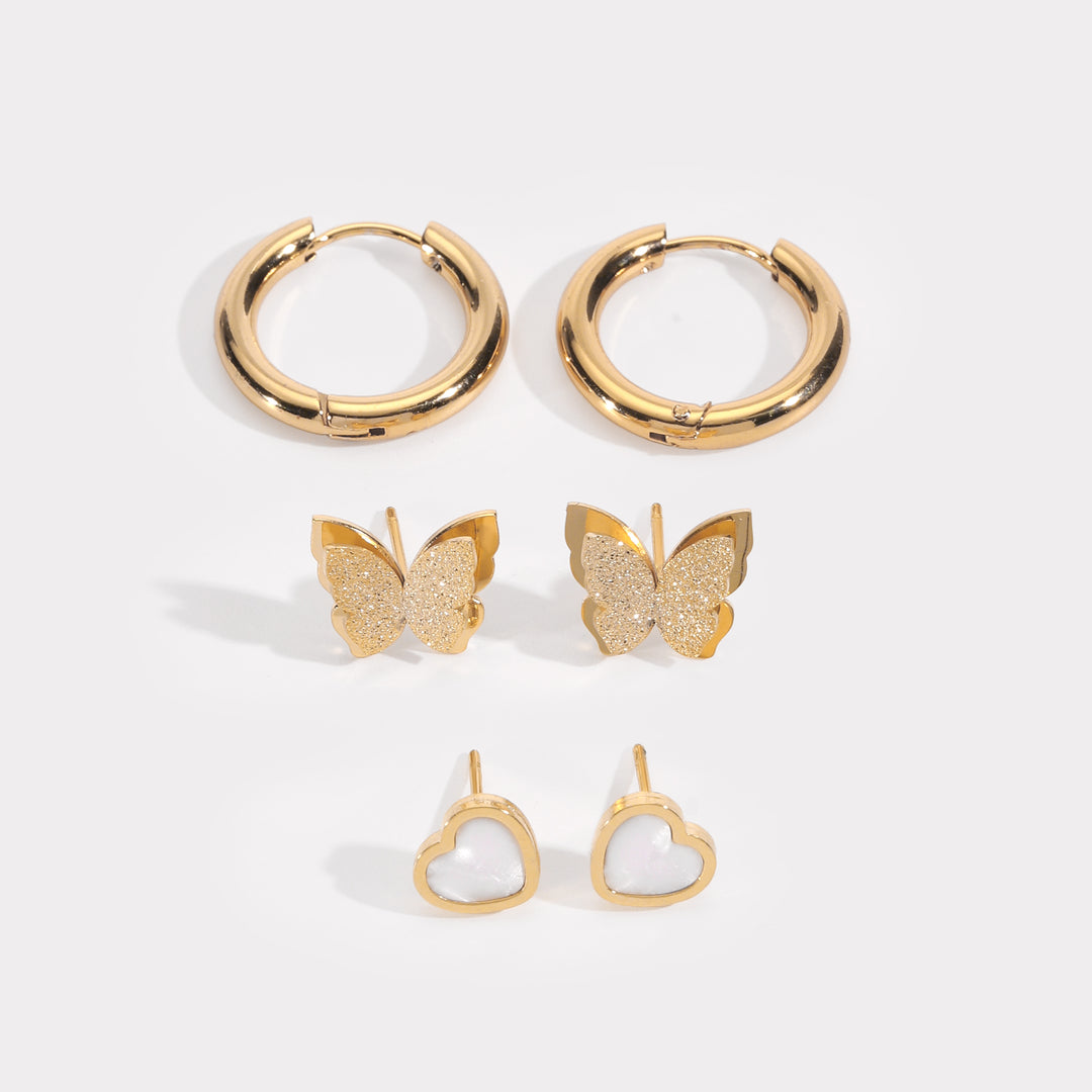 Flutter &amp; Heart Earring Edit (Set of 3)