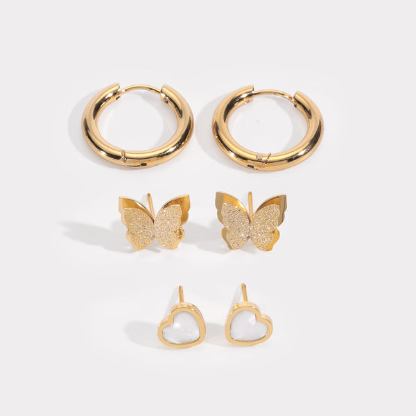 Flutter & Heart Earring Edit (Set of 3)