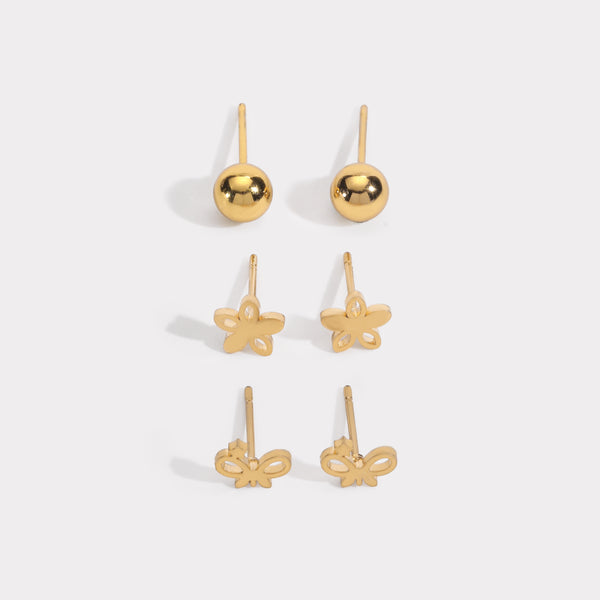 Golden Mood Switch Stud Earrings (Set of 3)