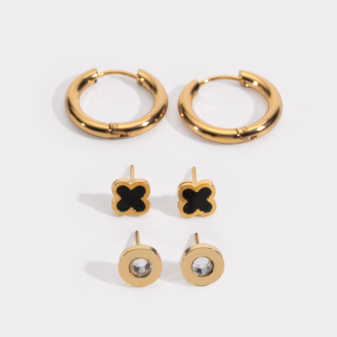 Noir Clover Earring Set of 3
