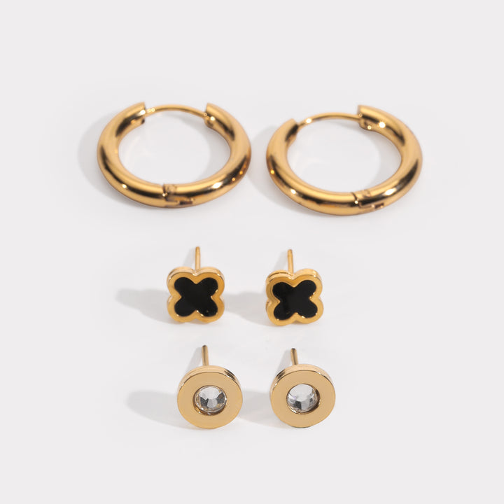 Noir Clover Earring Set of 3