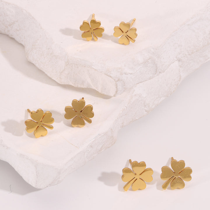 Gold-Toned Clover Stud Earrings - Set of 3