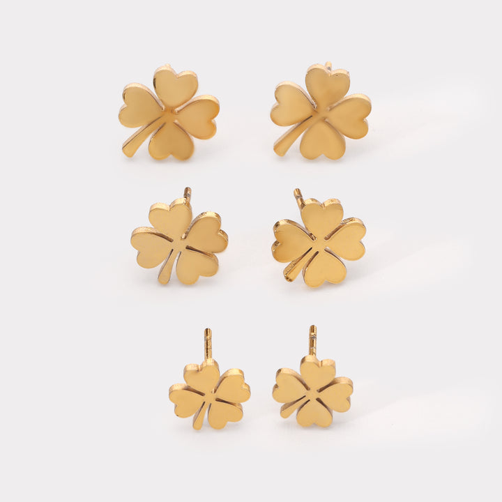 Gold-Toned Clover Stud Earrings - Set of 3