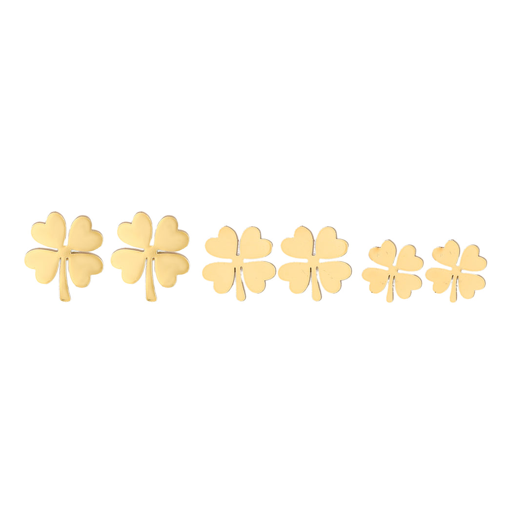 Gold-Toned Clover Stud Earrings - Set of 3