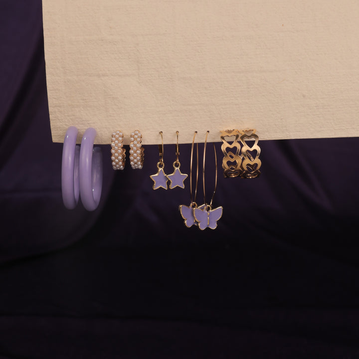 Set of 5 Lilac Golden Hoop Set - Salty Accessories