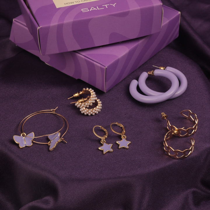 Set of 5 Lilac Golden Hoop Set - Salty Accessories