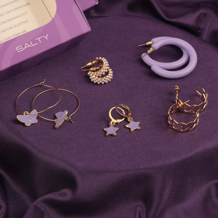 Set of 5 Lilac Golden Hoop Set - Salty Accessories
