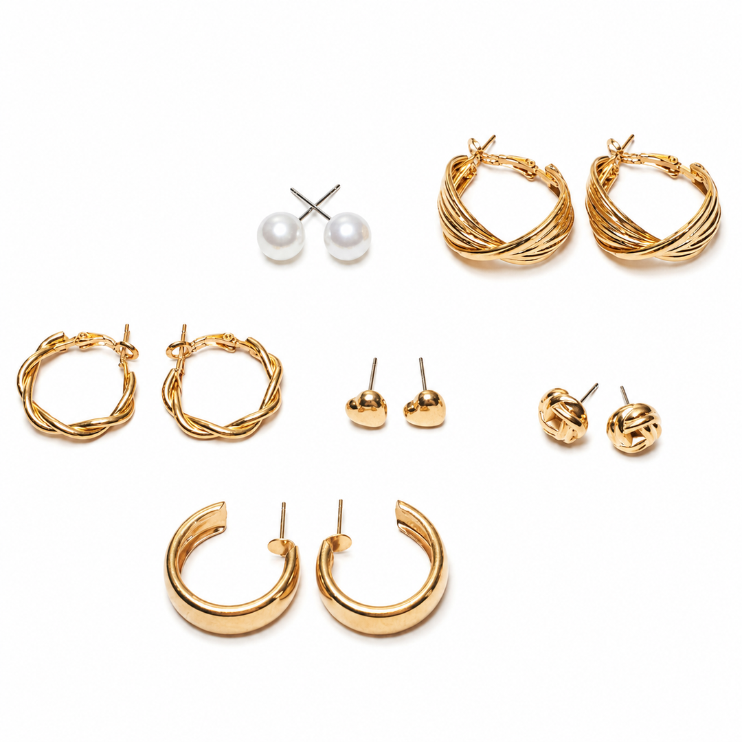 Set of 6 All occasion Golden Hoops