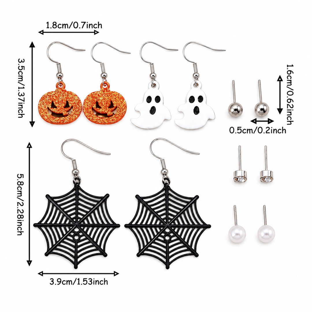 Spooky Spark Halloween Studs and Drop Earrings Set