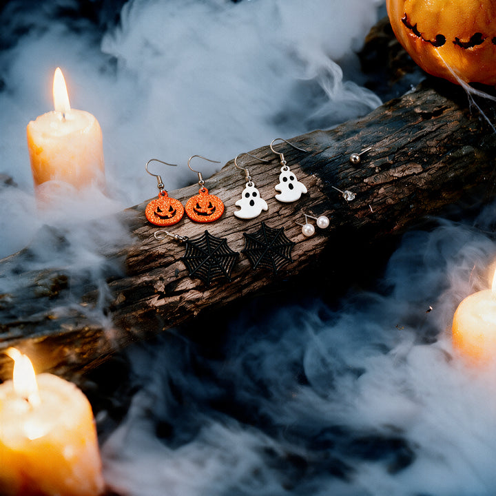 Spooky Spark Halloween Studs and Drop Earrings Set