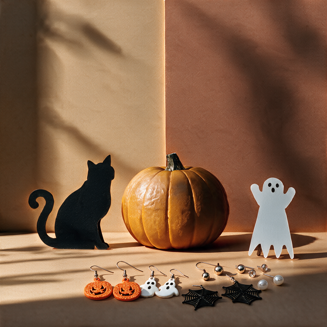 Spooky Spark Halloween Studs and Drop Earrings Set
