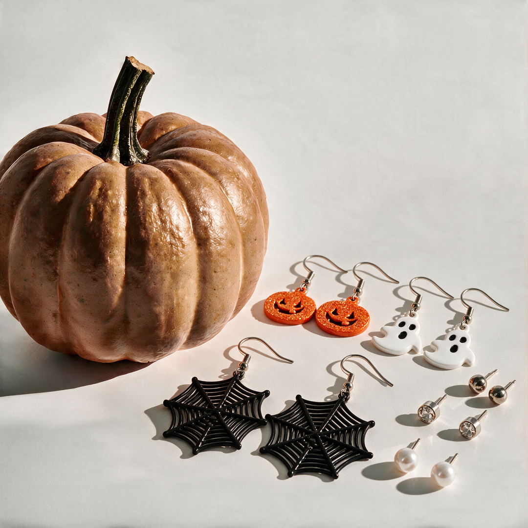 Spooky Spark Halloween Studs and Drop Earrings Set