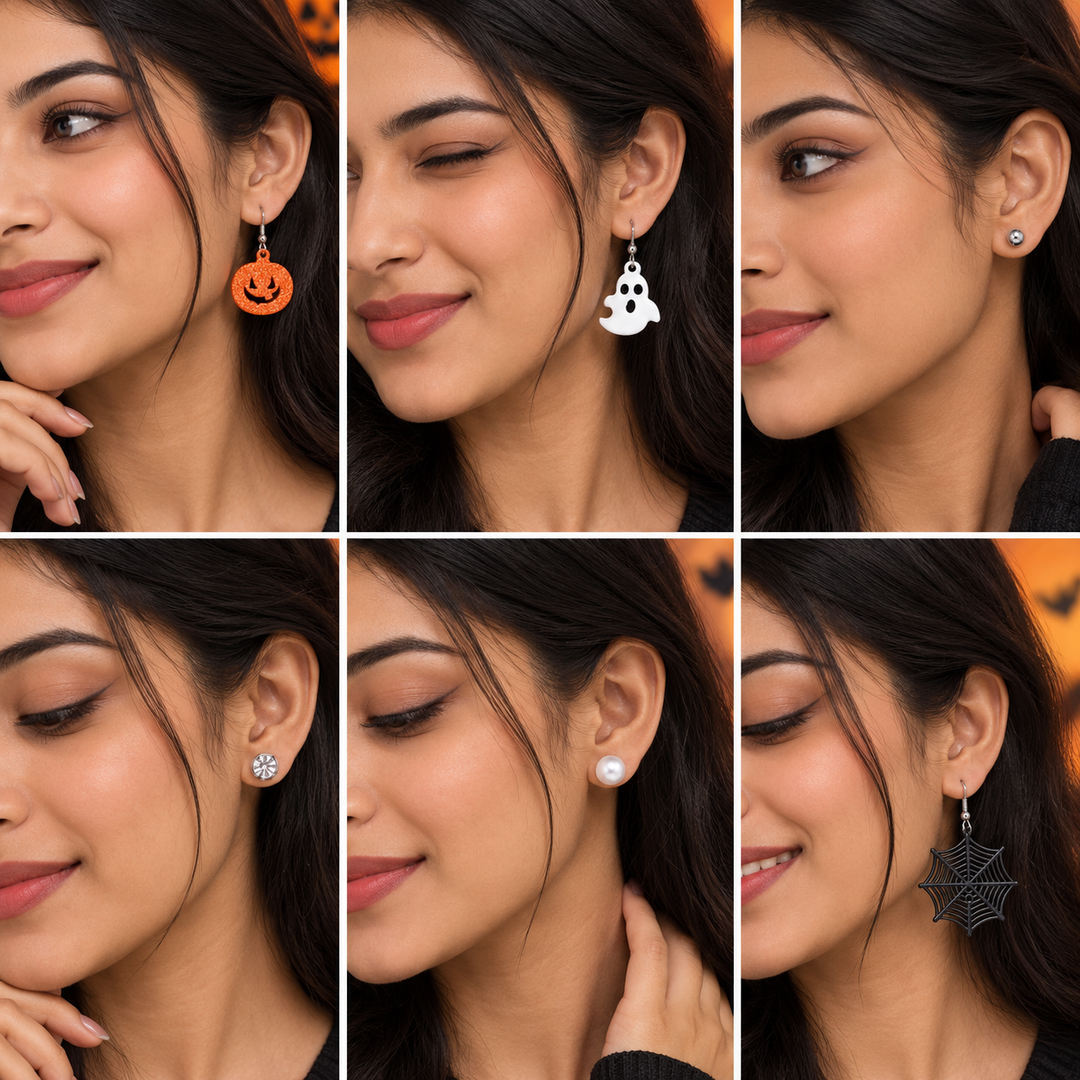Spooky Spark Halloween Studs and Drop Earrings Set