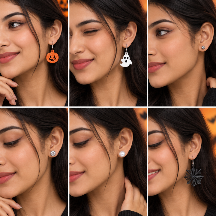 Spooky Spark Halloween Studs and Drop Earrings Set