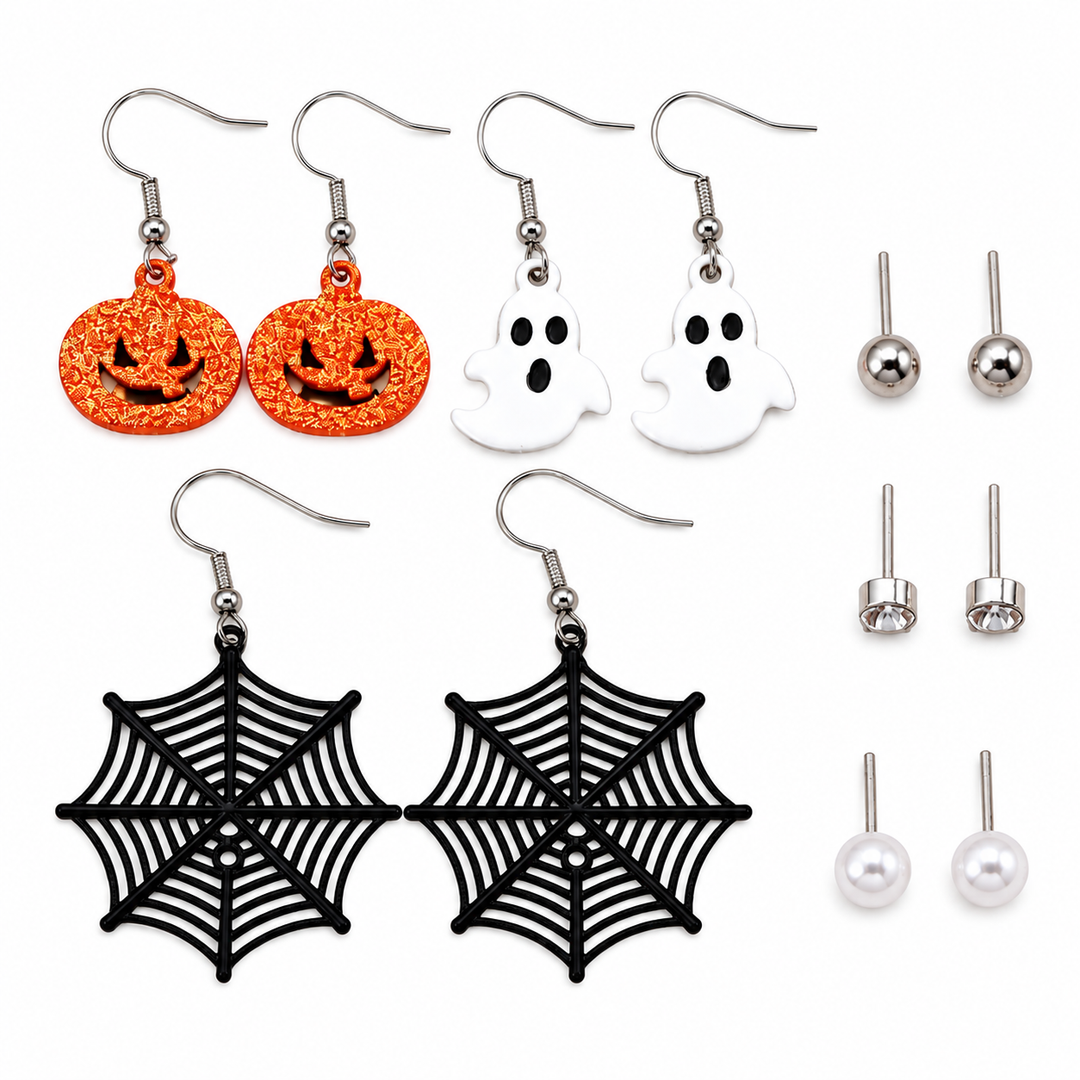 Spooky Spark Halloween Studs and Drop Earrings Set