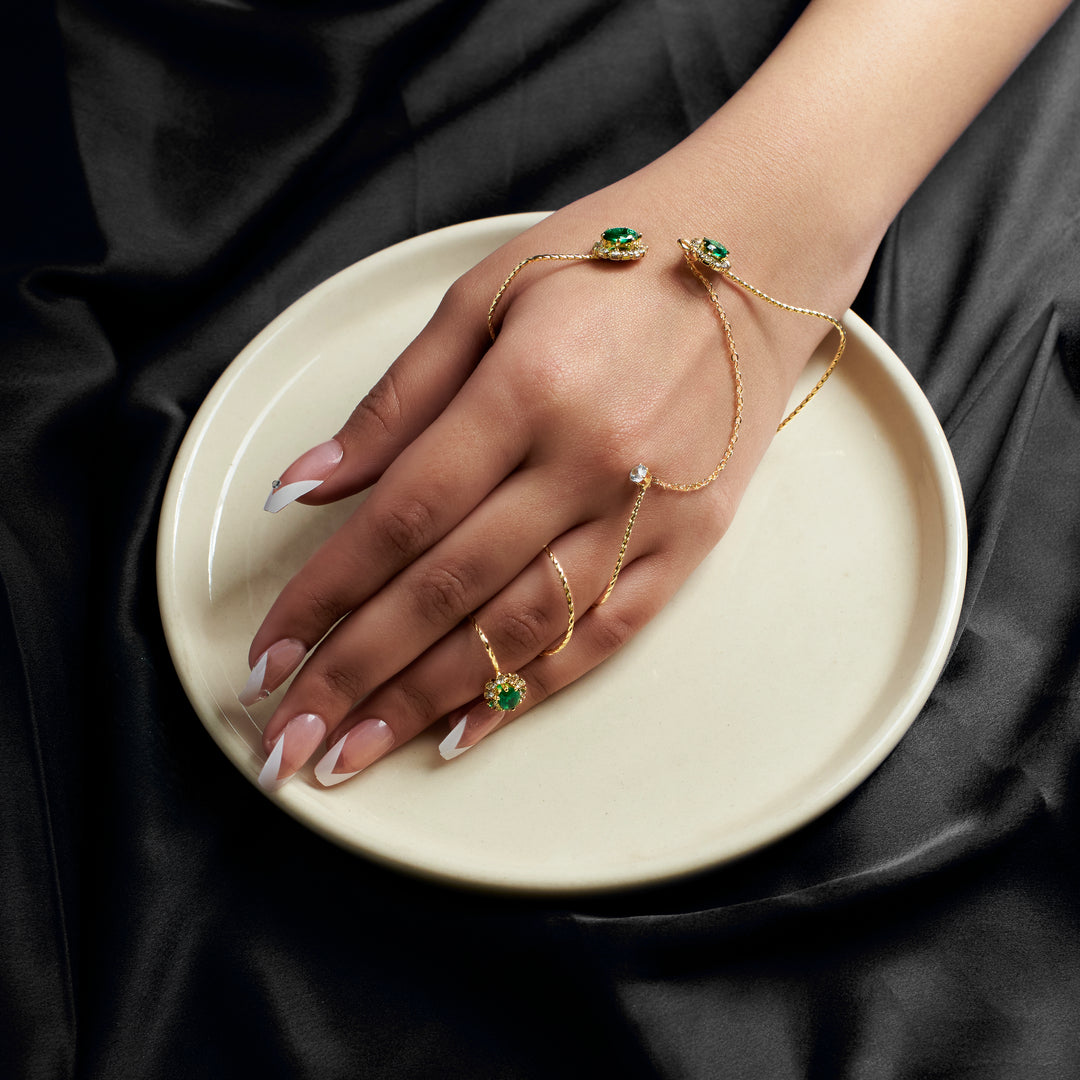 Emerald Earring &amp; Hand Chain Set