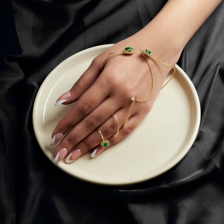Emerald Earring &amp; Hand Chain Set